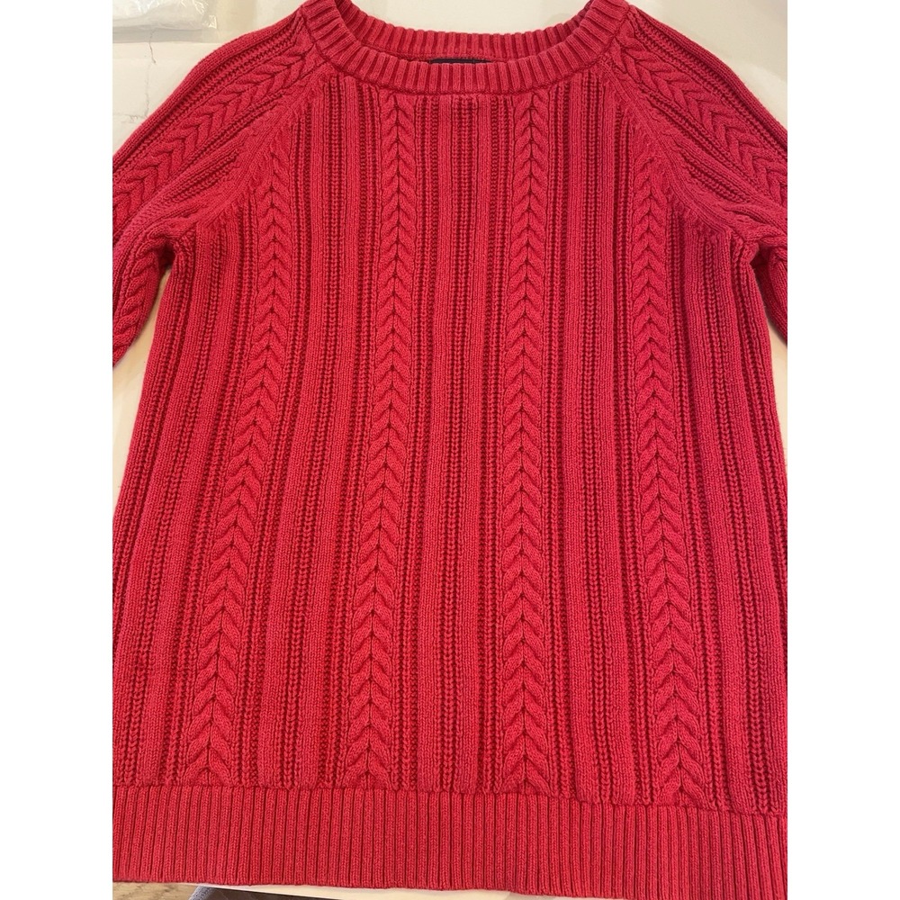 Lands End‎ Drifter Red Chunky Cable Knit Sweater Size Small Cozy Holiday